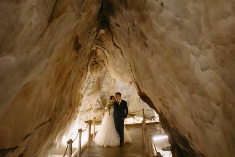 Wedding couple with fox masks