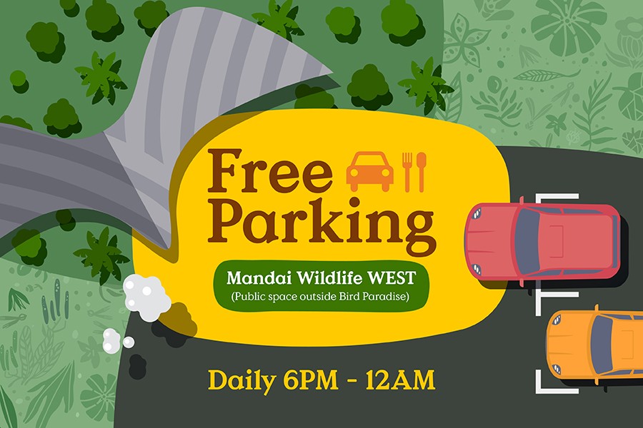 Free Parking at Mandai Wildlife WEST (Public space outside Bird Paradise). Daily 6PM – 12AM.
