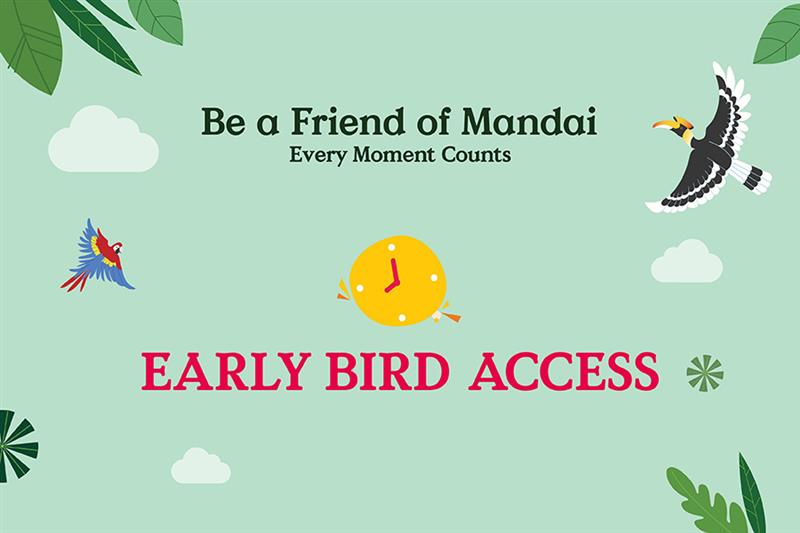 Be a Friend of Mandai. Every Moment Counts. First Flight: EARLY BIRD ACCESS to Bird Paradise.